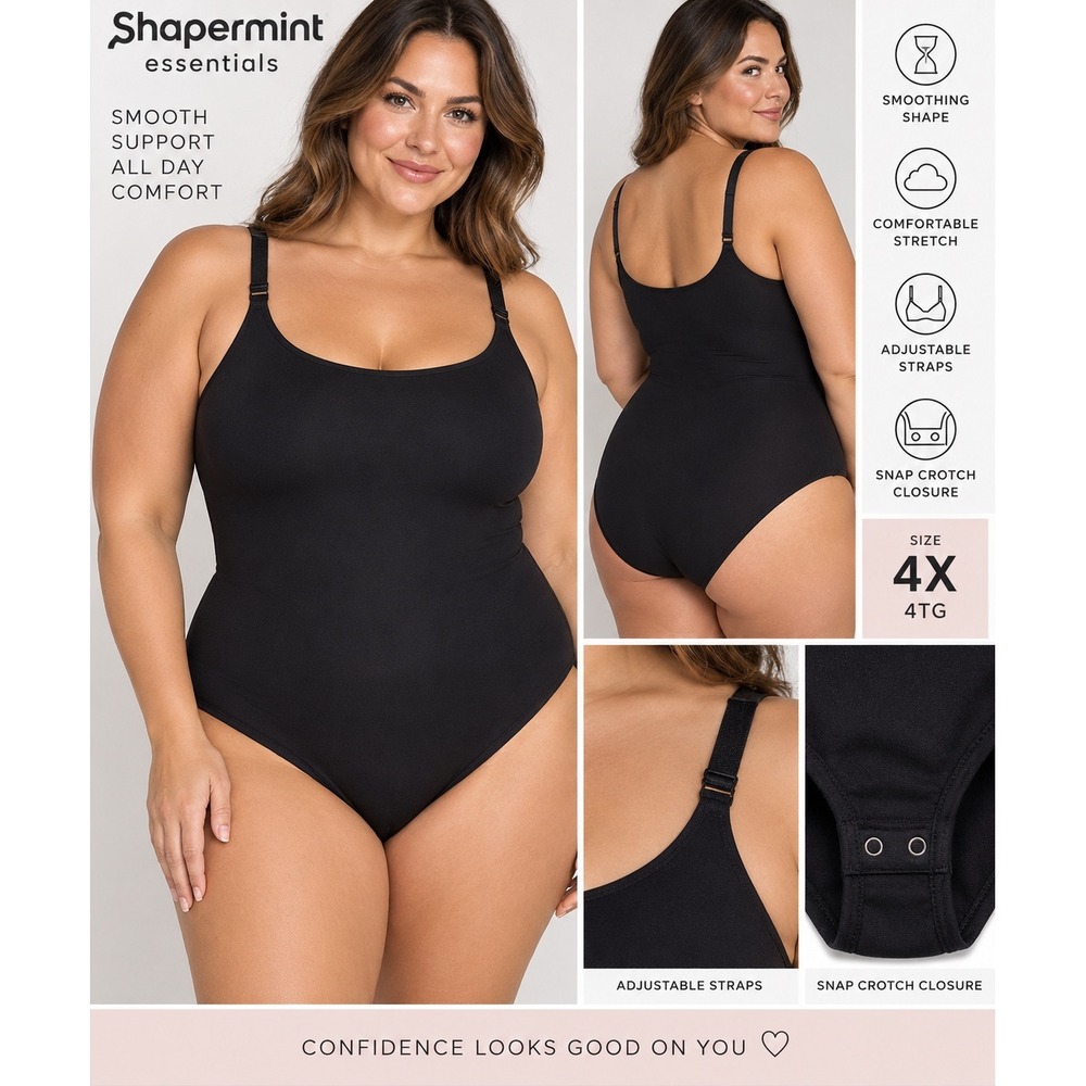 Shapermint Essentials Black Scoop Neck Cami Bodysuit Shapewear 4XL 4TG